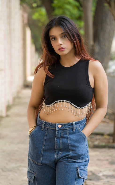SCARLET TASSEL CROP TOP
