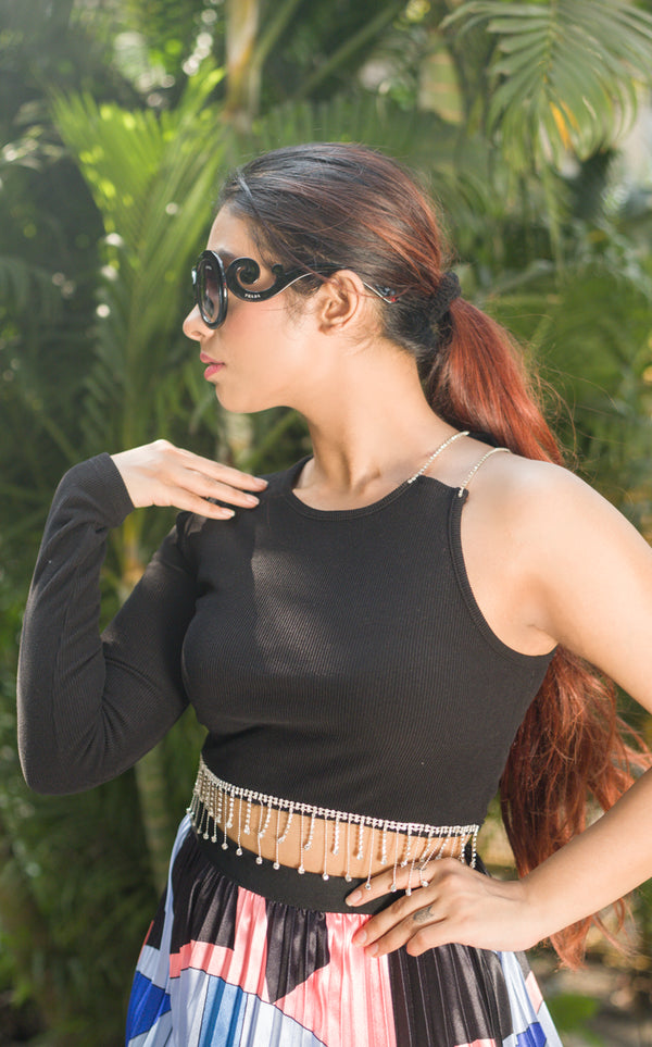 DAZZLING ONE SHOULDER CROP TOP