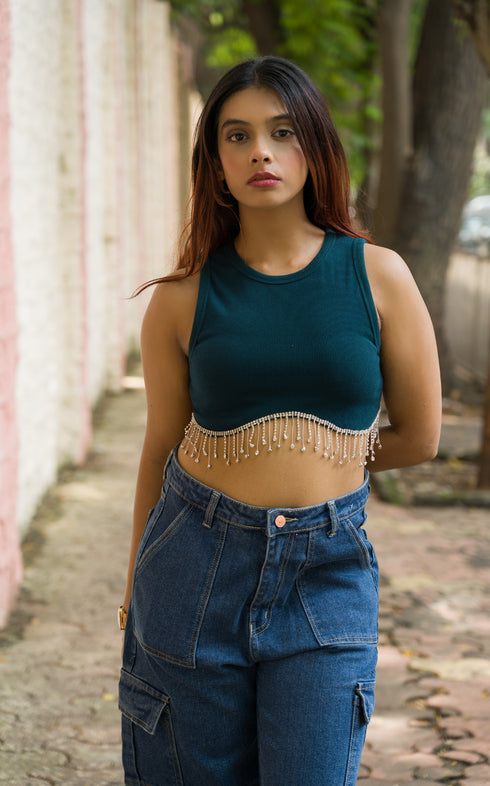 SCARLET TASSEL CROP TOP