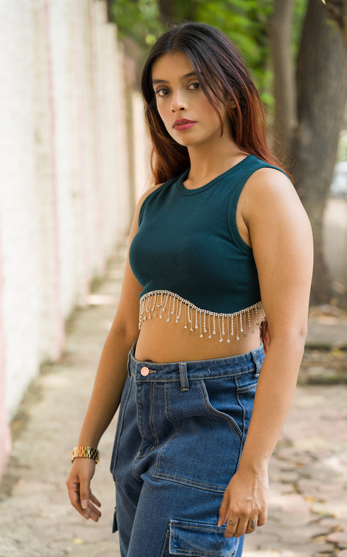 SCARLET TASSEL CROP TOP