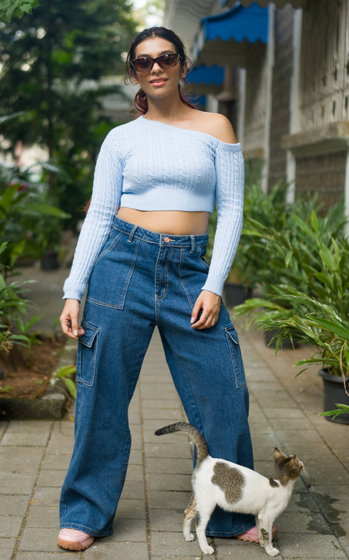 OFF SHOULDER KNIT CROP TOP