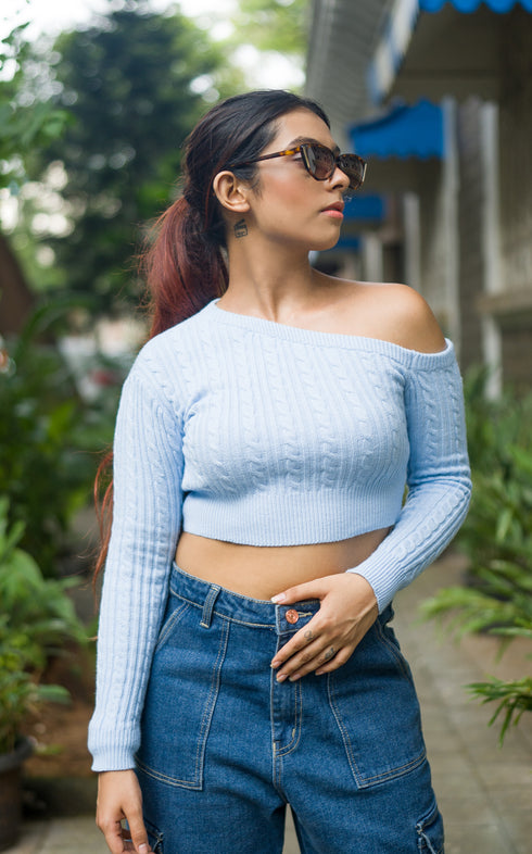 OFF SHOULDER KNIT CROP TOP