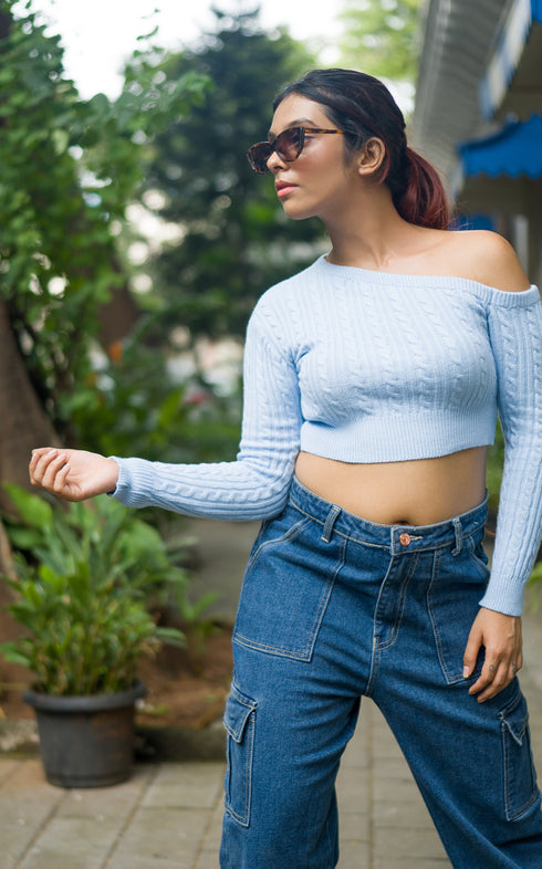 OFF SHOULDER KNIT CROP TOP