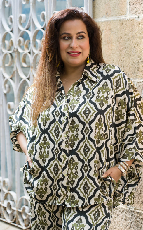 AJRAK OLIVE KAFTAN CORDSET