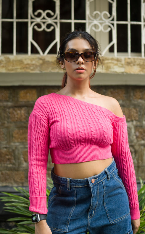 OFF SHOULDER KNIT CROP TOP