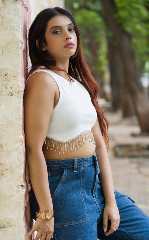 SCARLET TASSEL CROP TOP
