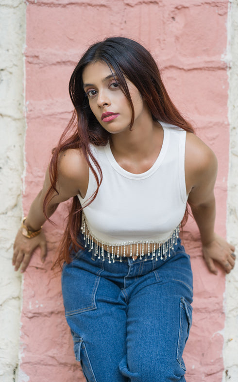 SCARLET TASSEL CROP TOP