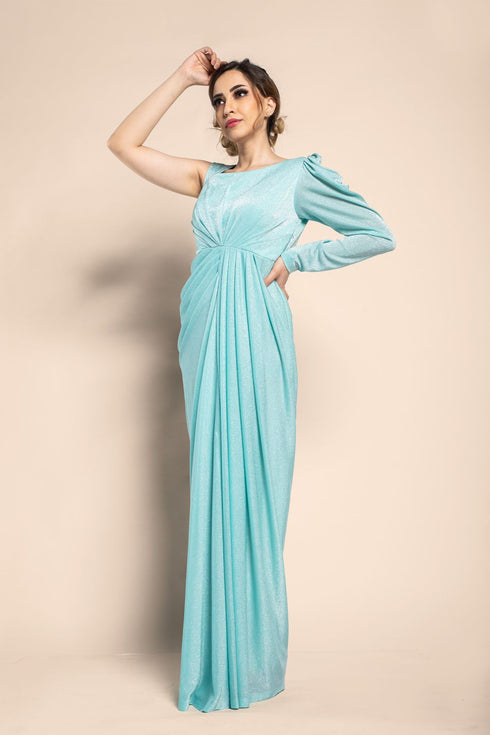 Aqua drape gown